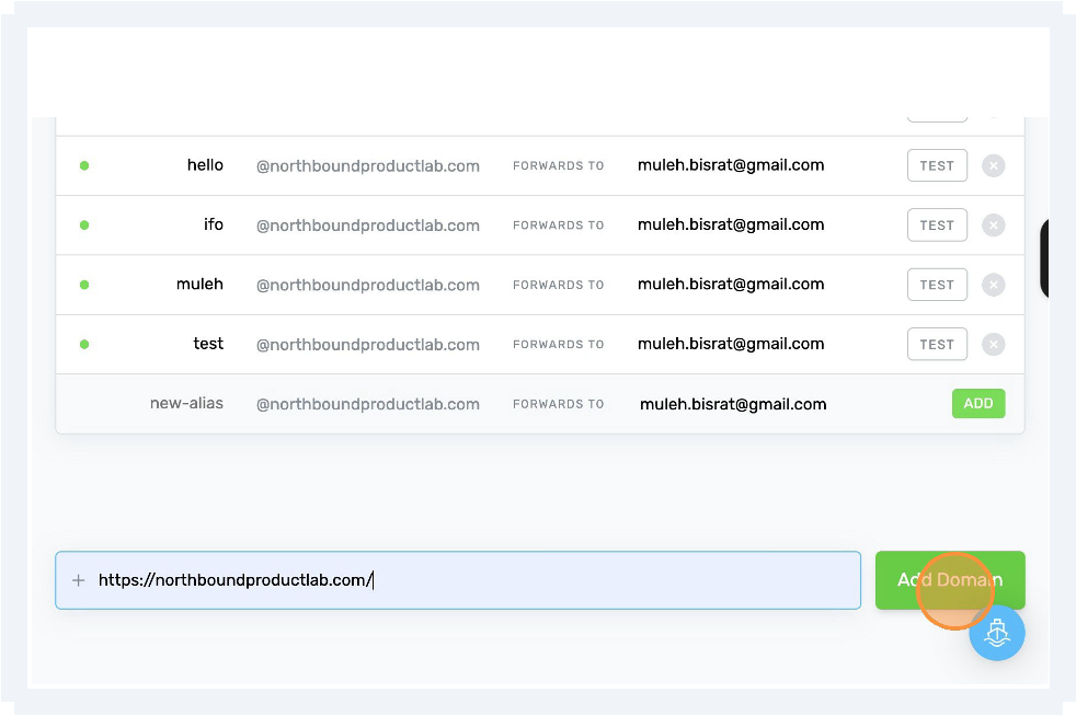 Add domain button