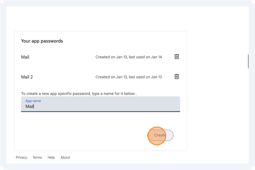 Copy app password